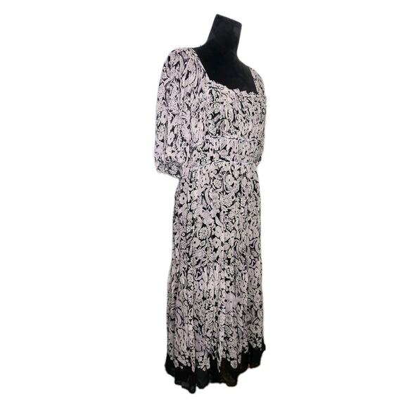 Anthropologie Squareneck Puff Sleeves Smocked Floral Midi Dress Size L euc - Picture 4 of 11